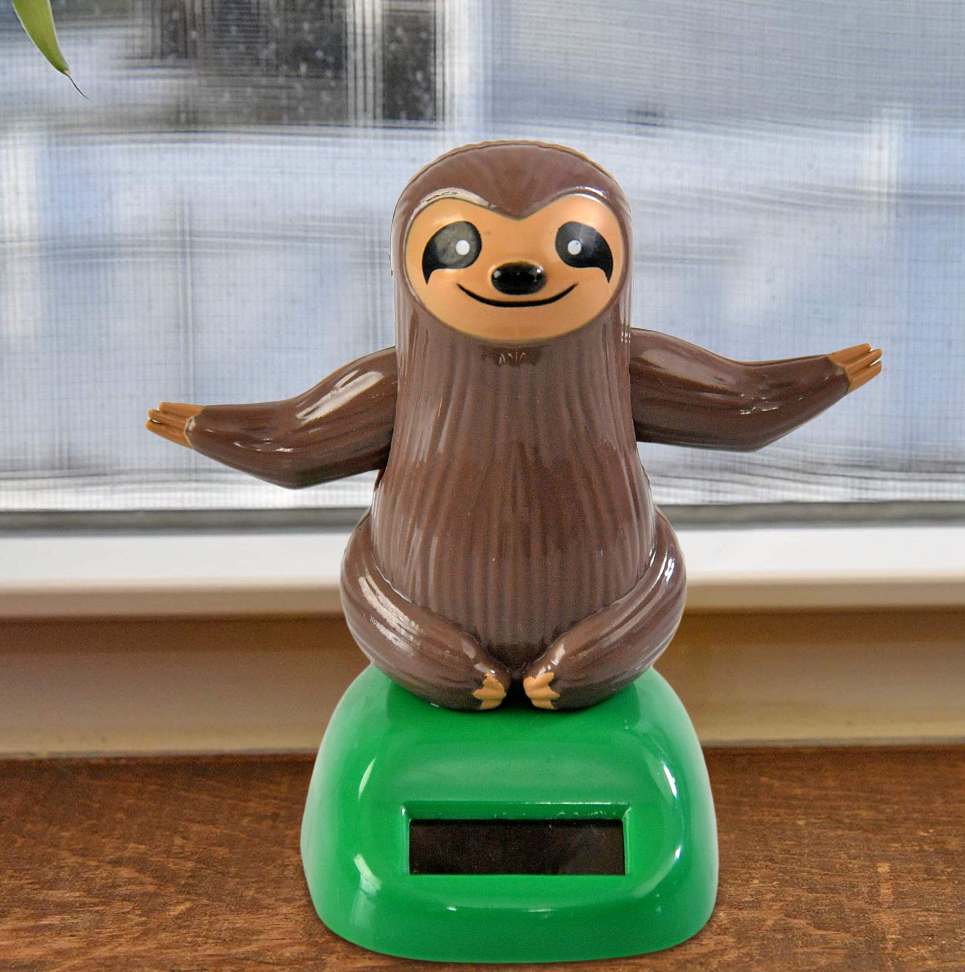 Home-X Brown Sloth Solar Dancer Figure, Solar-Powered Dancing Office Desk Decor, Windowsill or Car Dashboard Decoration