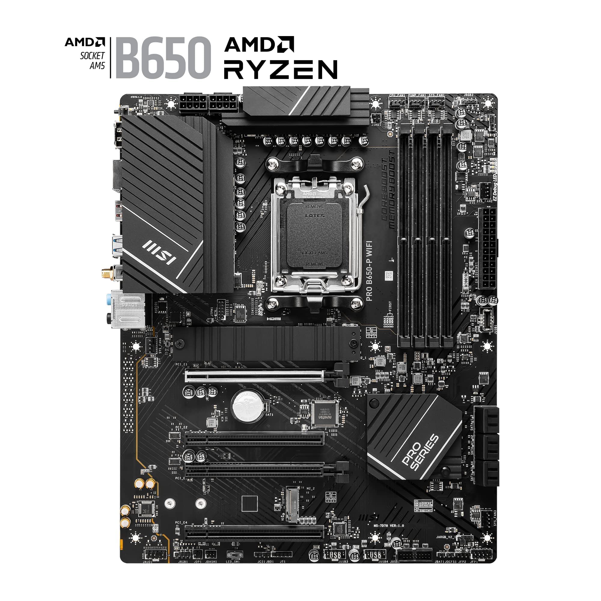 AMD Ryzen 7 7700X Processeur, 8 Cœurs/16 Threads Débridés, Architecture Zen 4, 40MB L3 Cache, 105W TDP + MSI Pro B650M-A WiFi Carte Mère, Micro-ATX - pour Processeurs AMD Ryzen 7000