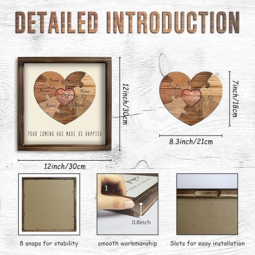 Miniatura 8 de Kas Home Letrero de madera personalizado con nombre de corazón, rompecabezas de nombre de familia personalizado con 1-8 nombres grabados, texto de