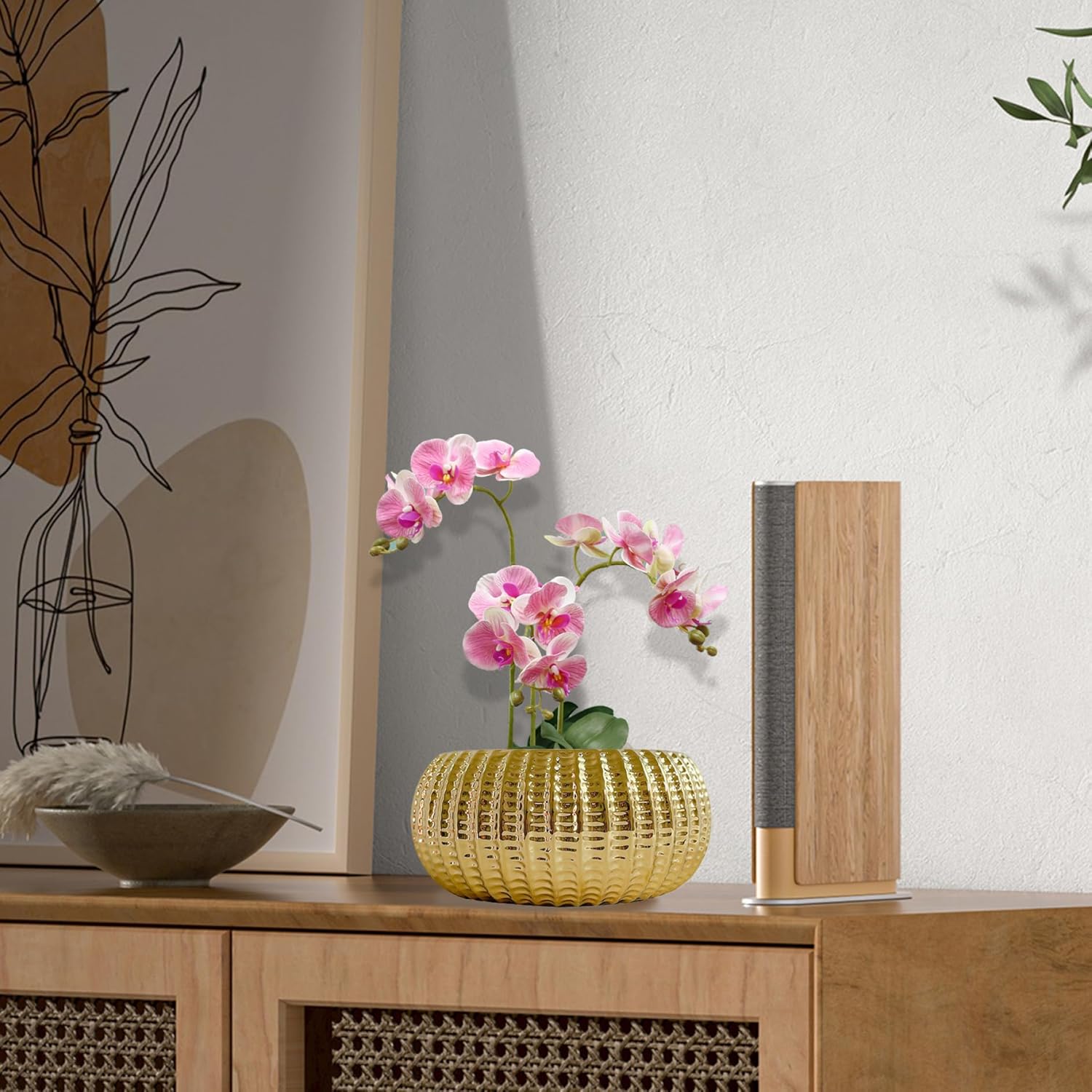 Gold Planters for Indoor Plants, 9.1 inch Ceramic Gold Plant Pot, Round Gold Flower Pot, Non Slip Gold Pot for Plants for Table Home Office Farmhouse Style 1, Gold Flower Pot