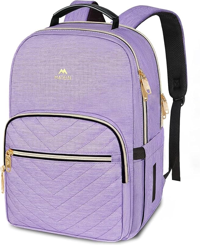 MATEIN Mochila escolar universitaria de 15,6 pulgadas para mujer, mochila para portátil morada | Mochila de computadora para estudiantes resistente al agua y elegante para niñas, antirrobo, para campus, enfermera diaria, bolsa de transporte