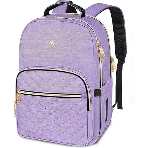 MATEIN Laptop Backpack for Women, Anti Theft 15.6 inch College School Bookbag for Girls, Water Resistant Stylish Travel Computer Work Backpack for Nurse, Light Purple