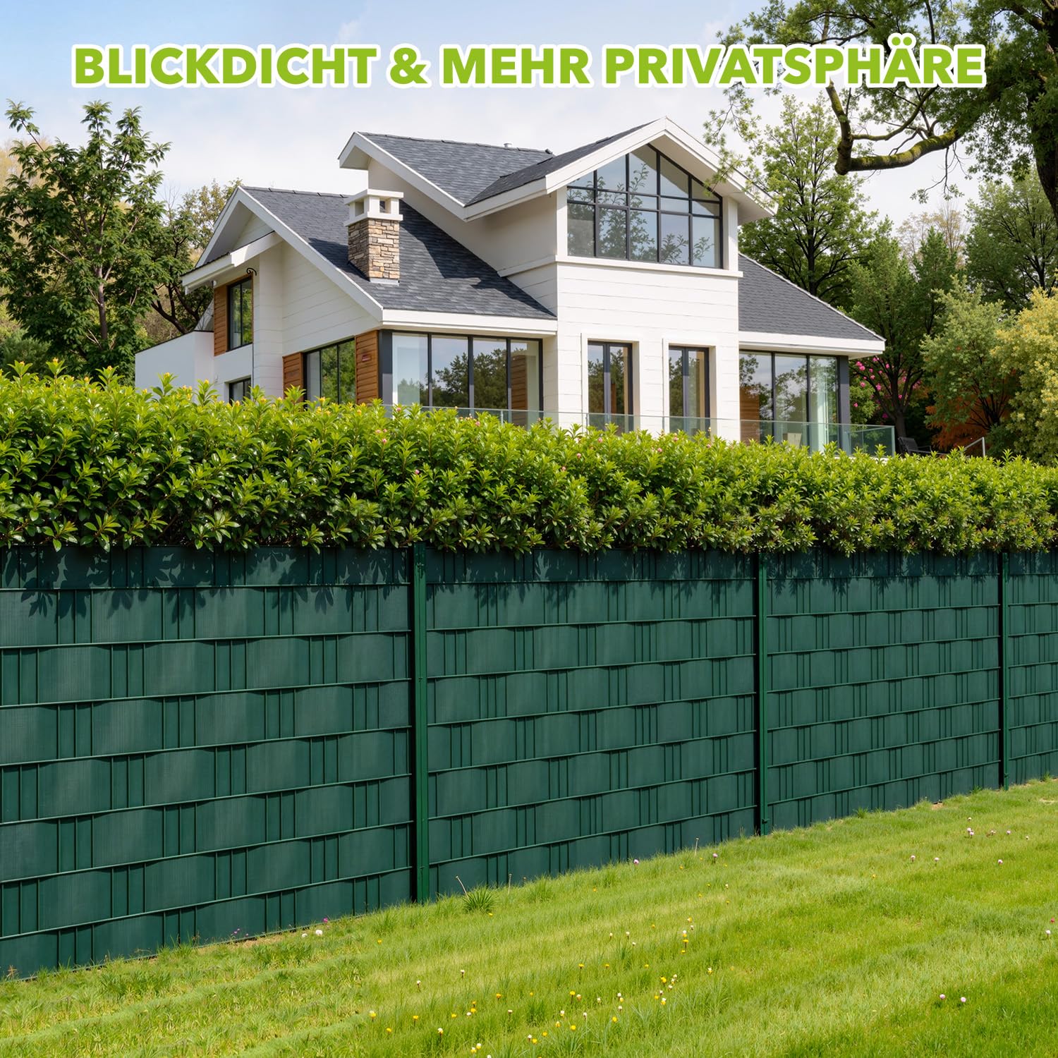 Ribelli 2er Set Sichtschutzstreifen Zaun, 2 Rollen á ca. 35 Meter x 19 cm inkl. 60 Clips, PVC Sichtschutz Zaunfolie, Doppelstabmatten Zaunfolie, Windschutz für Gartenzaun, Balkon,Grün