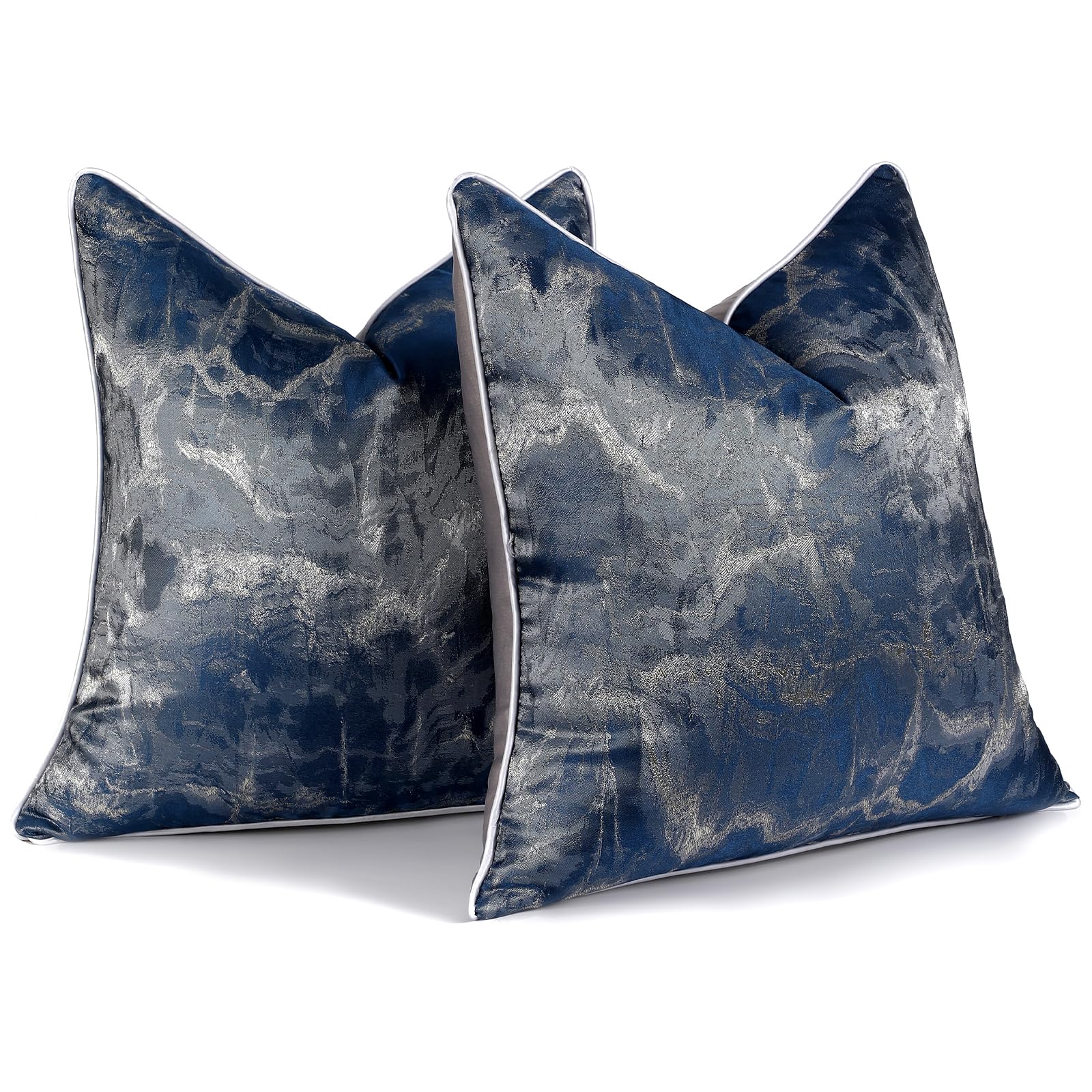HOSTECCO Navy Blue Abstract Cushion Covers 45x45 cm Set of 2 Jacquard Cushion Cases Farmhouse Decorative Pillow Covers for Sofa Couch — image 1