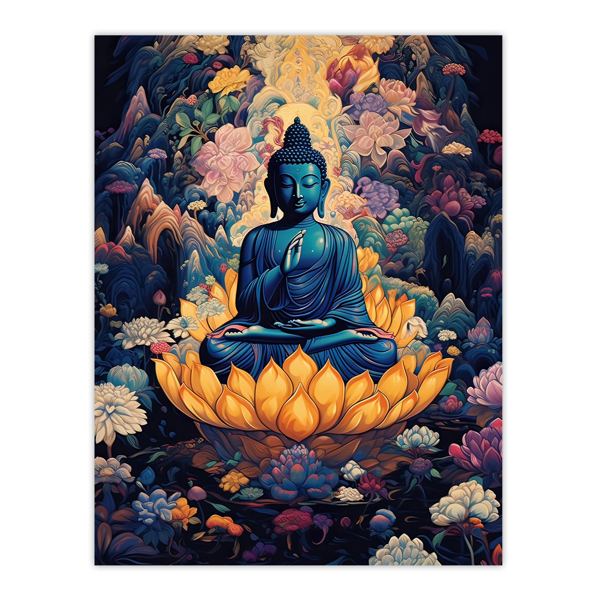 Artery8 Buddha in Lotus Flower Poster Print W18" x H24" Blue