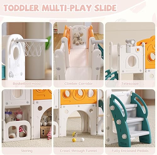 Miniatura 3 de Tobogán 8 en 1 para niños pequeños, juego interior y exterior para niños de 1, 2 y 3 años, tobogán escalador para niños con espacio de
