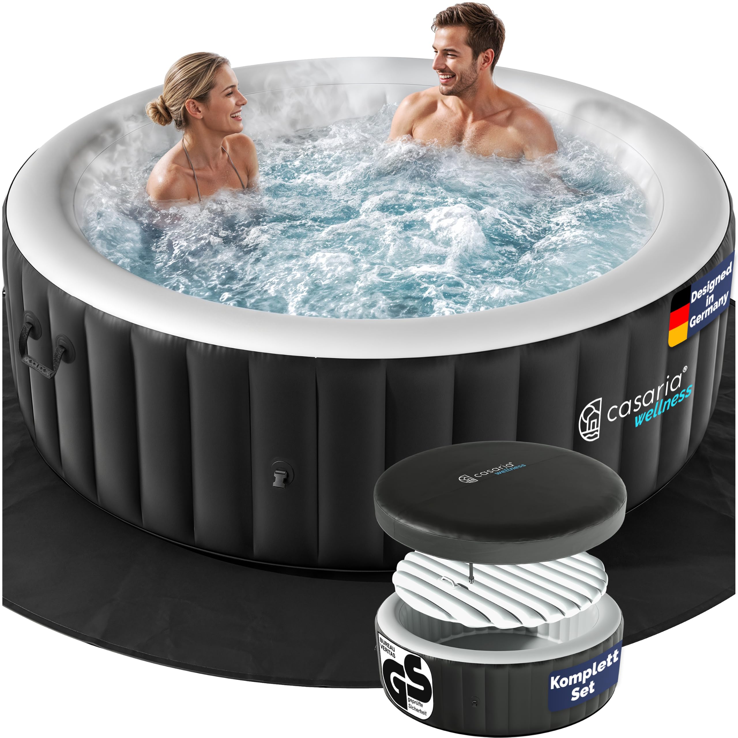 Casaria Spa Gonflable Rond 4 Places Ø163cm avec 100 duses Intérieur et extérieur Chauffage jusqu'à 42°C Filtration et Couverture Isolante