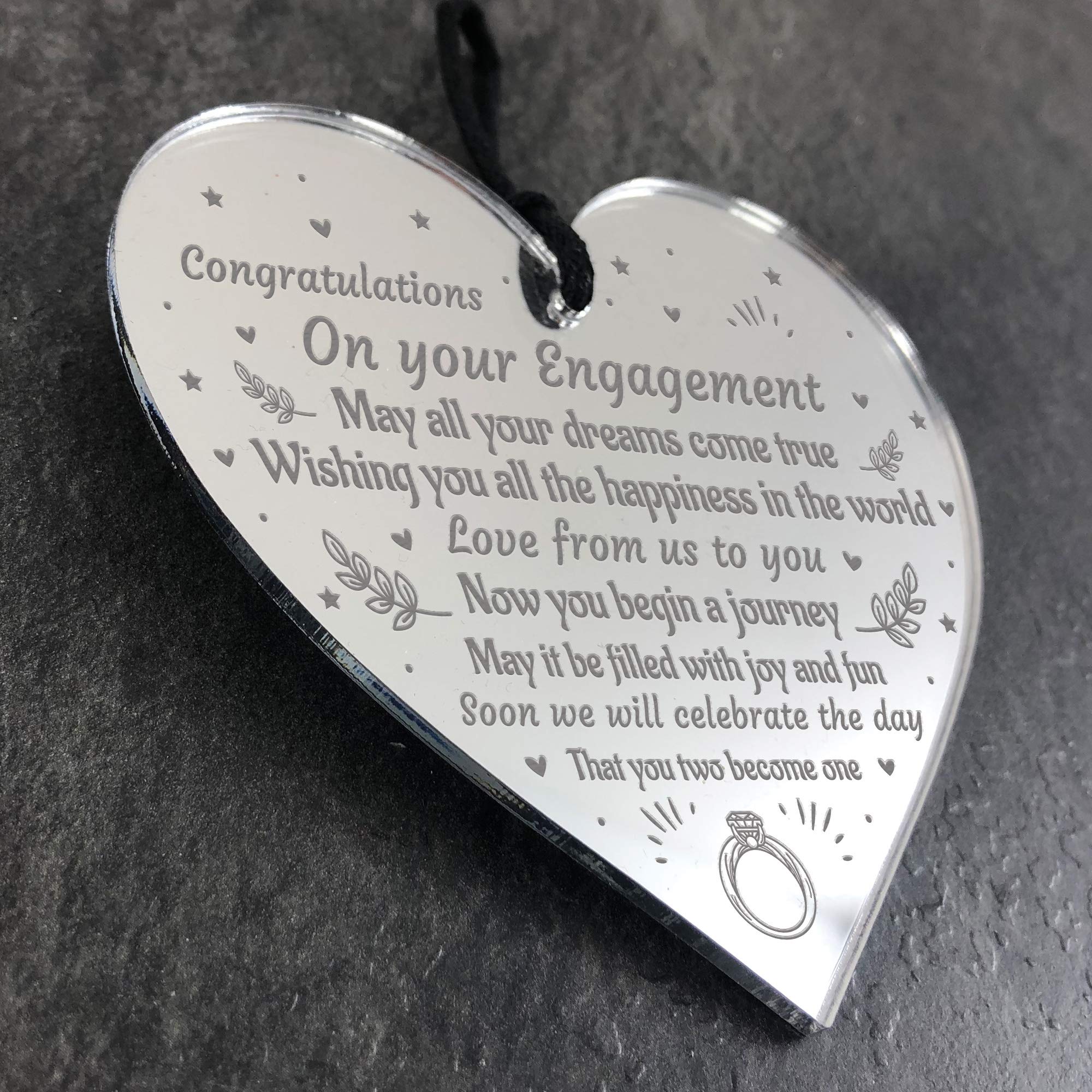 RED OCEAN Handmade Engagement Gift For Couple Wooden Heart Congratulations Gift Keepsake, silver/mirror, 10 x 10 cm - Image 4