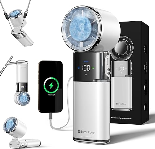 Ventilador turbo portátil de mano con refrigeración por hielo, ventilador personal recargable de 9000 mAh, viento de 100 velocidades, cable tipo C