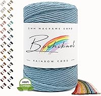 Vista 28 de BOCHIKNOT Cordón de macramé de 5 mm - Cordón de macramé de una hebra - Cordón de algodón para macramé y anudado - Suministros de cuerda de macramé