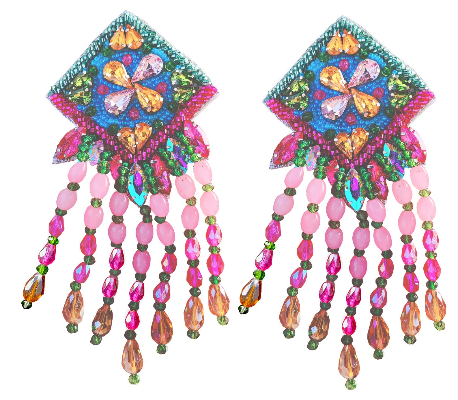 Fuschianet Accessories Boho Seed Beads Sequins Earrings for Women and Girls (Spanish Blue Pink XL Bead Earrings) (B0BRN38T6F) Amazon Price History, Amazon Price Tracker