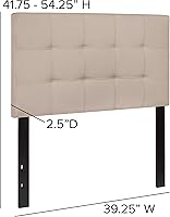 Vista 2 de EMMA + OLIVER - Cabecero acolchado con nudos tapizado, tamaño individual, en tela beige