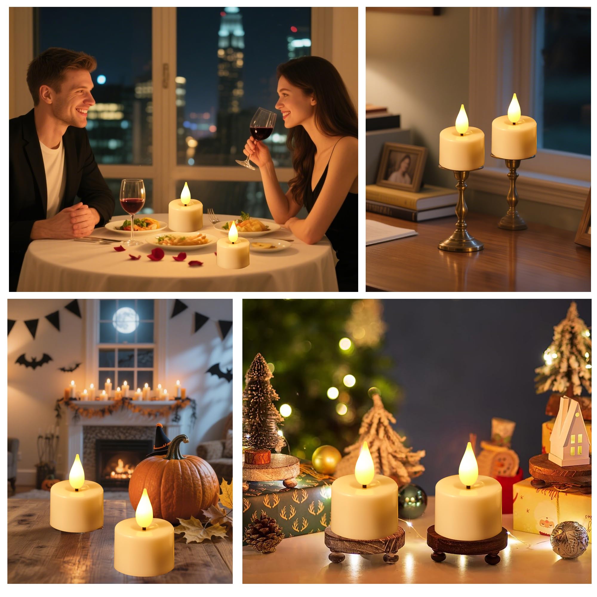 Led teelichter wiederaufladbar mit Timerfunktion Ladestation Aufladbare Led Teelichter Flackernd Kerzen mit Fernbedienung Perfekt für Wohnzimmer Tisch Kürbis Party Halloween Weihnachtsdeko (Weiß)