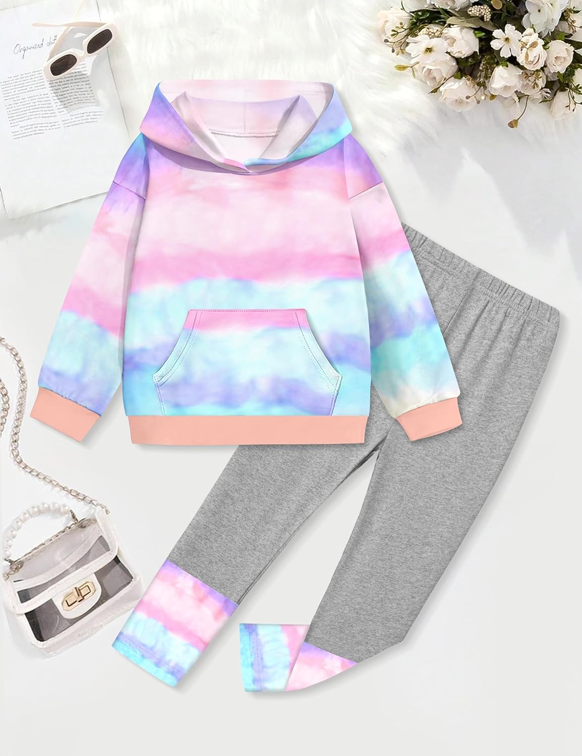 Toddler Girl Clothes Tie-Dye Stripe Color Block Toddler Girls Clothes Little Girls Kids 2pcs Outfits Hoodie Leggings - Image 6