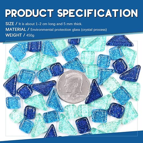 Miniatura 2 de Swpeet Azulejos de mosaico de vidrio de 2 libras, vitrales para manualidades, colores y patrones mezclados, mezcla de azul y azul marino