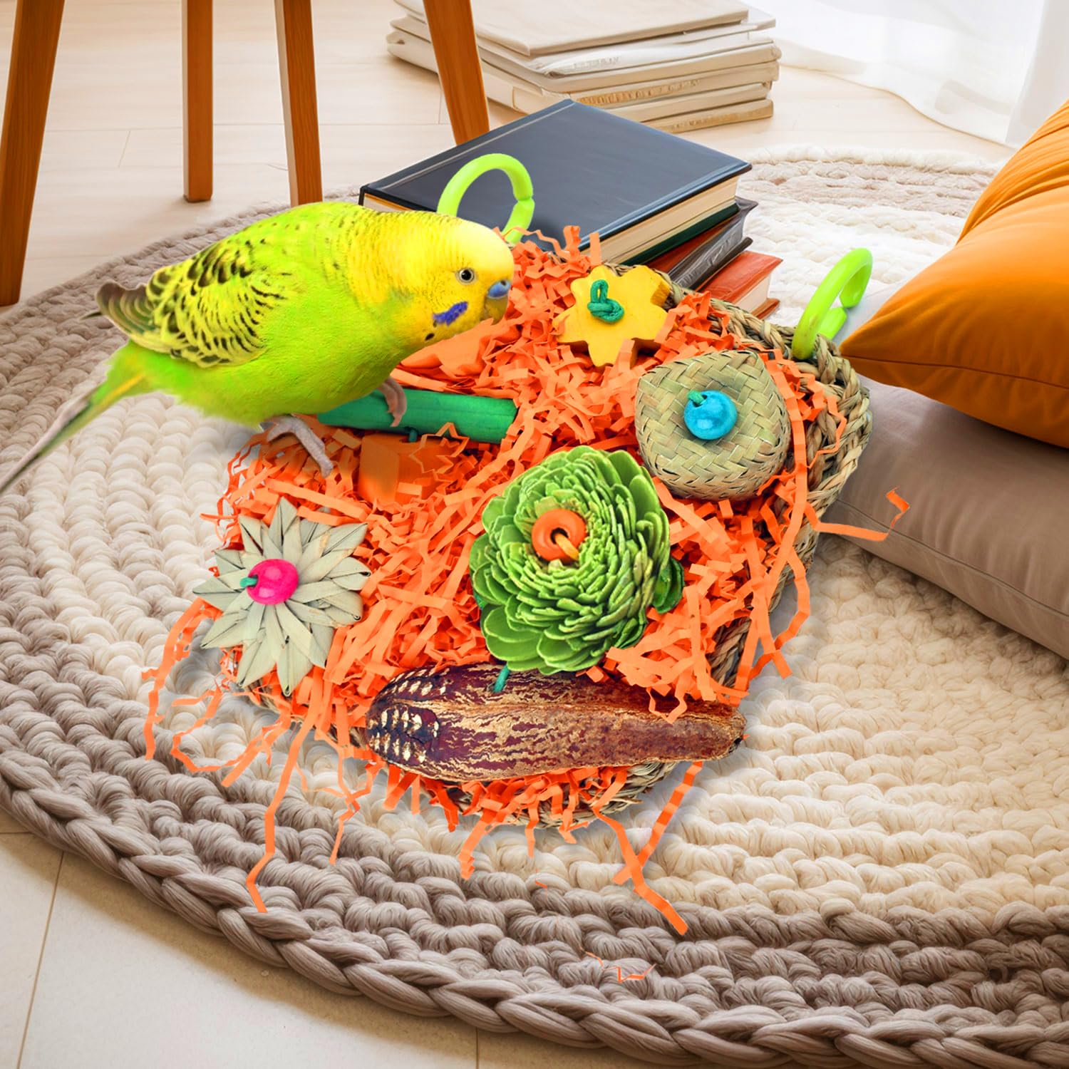 KATUMO Bird Toys, Conure Grass Mat Shredder Toys Parakeet Toys Parrot Foraging Toys for Cockatiel Conure Lovebird Parakeet Small to Medium Birds - image 4