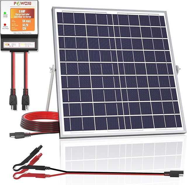 POWOXI 20W Solar Panel12V Solar Panel Charger Kit + 8A Controller Suitable for Automotive, Motorcycle, Boat, ATV, Marine, RV, Trailer, Powersports, Snowmobile etc. Various 12V batteries.