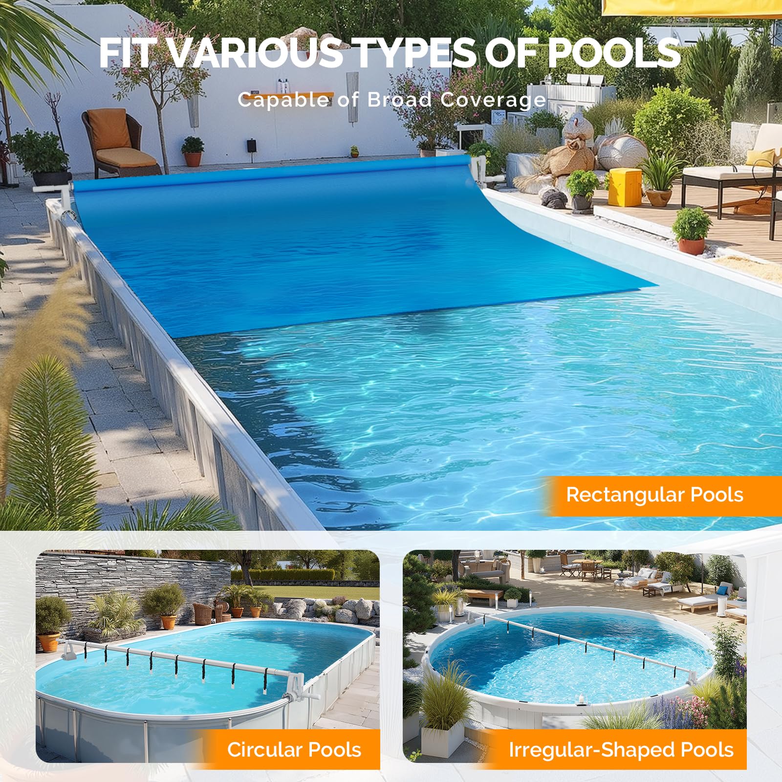LEADZM Enrouleur de Bâche de Piscine Professionnel en Aluminium Premium,Système d'enroulage pour Bâche Solaire,1,5-4,8 m,Installation Fixe, Dimensions de l'ouverture : 30–48 mm,Blanc
