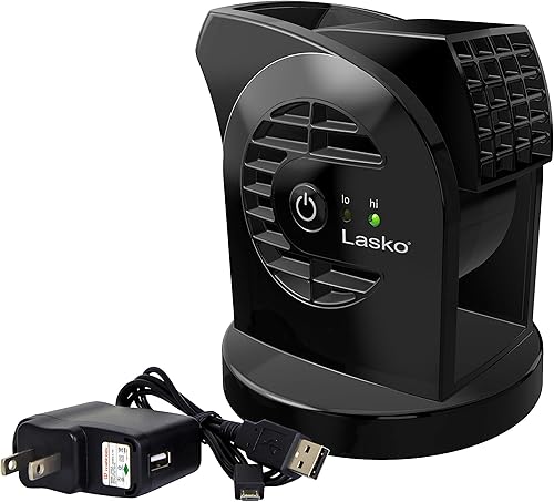 Lasko MyCool D301 Mini ventilador de escritorio USB con cable USB de 40 pulgadas y adaptador de CA adicional - Pequeño ventilador personal portátil