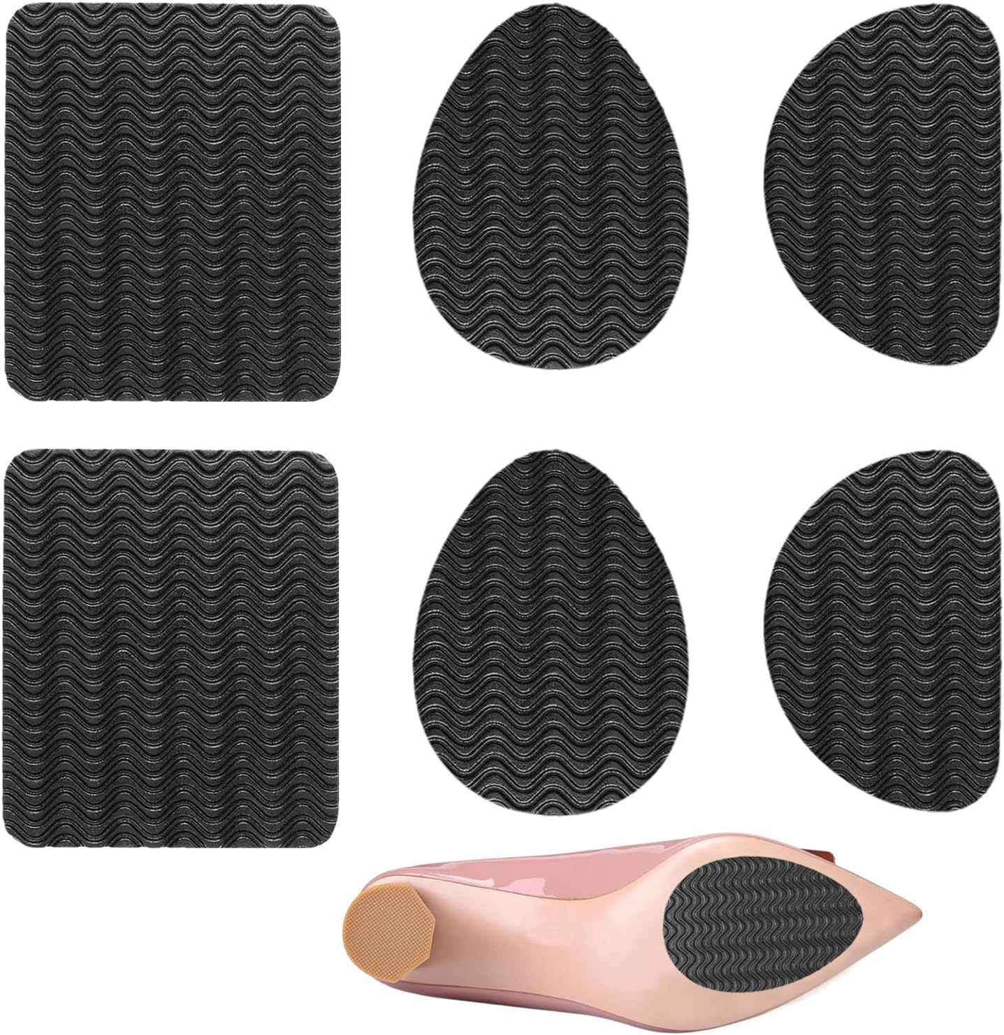 Topatrol 靴底滑り止めパッド 靴底保護パッド 滑り止め 靴底グリップ 男女兼用 滑り止めステッカー 自己粘着 【 3ペア 6枚 2.8mm厚 リップルテクスチャー】 靴底プロテクター スベリ止め 靴底保護 アクセサリー 貼るだけ 高粘着両面テープ付き (ブラック)