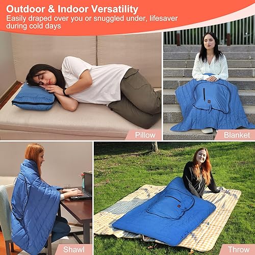 Miniatura 7 de Manta térmica portátil para exteriores, 3 ajustes de calor de 7.4 V CC, manta térmica de 3 horas de apagado automático, protección contra