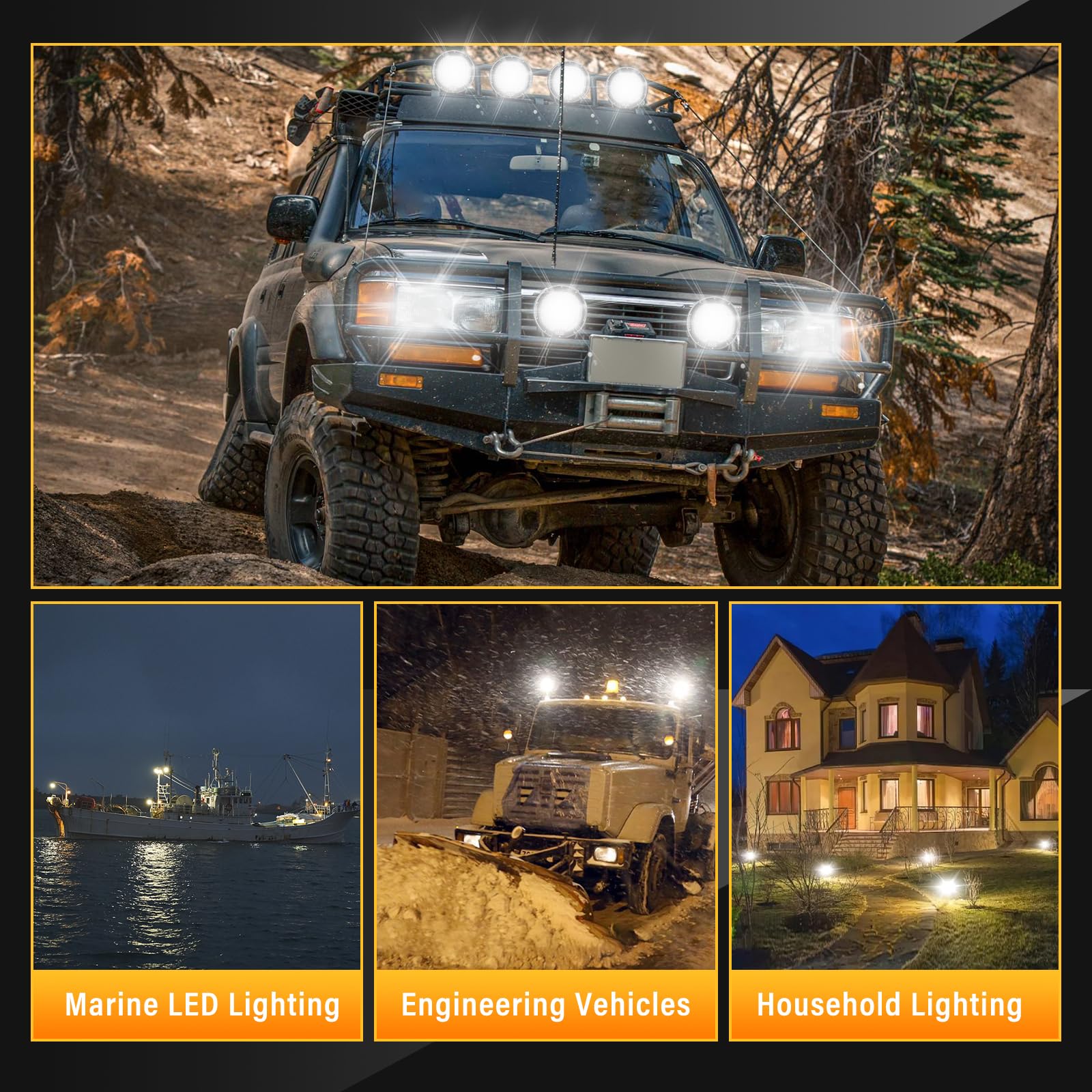 RIGIDON 2 Pcs rampe de phare led, Noir 9 pouces 294W 12V 24V lampe, spotlight pour offroad Véhicule Voiture camions SUV ATV 4x4 bateau,6000k blanc led headlight, projecteur, feu antibrouillard