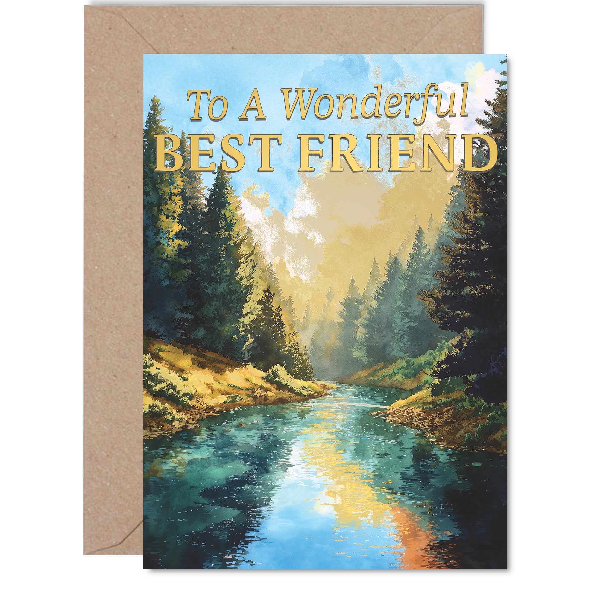Heartfelt Birthday Card for Best Friend - Serene Landscape and River Scene - Warm Appreciation for a Cherished Friend - 5x7 Inch, Envelope Included