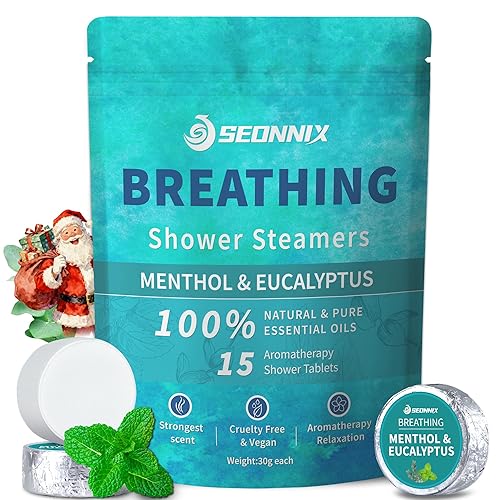 Vaporizadores de ducha de aromaterapia, paquete de 15 bombas de ducha de mentol y eucalipto con aceites esenciales naturales, alivio rápido de la