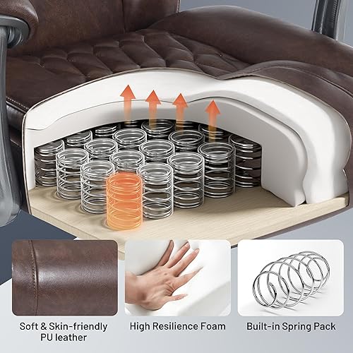 Miniatura 7 de Silla de oficina de masaje con función de calefacción y reposapiés, vibración de 6 puntos, silla de escritorio ergonómica reclinable ejecutiva con