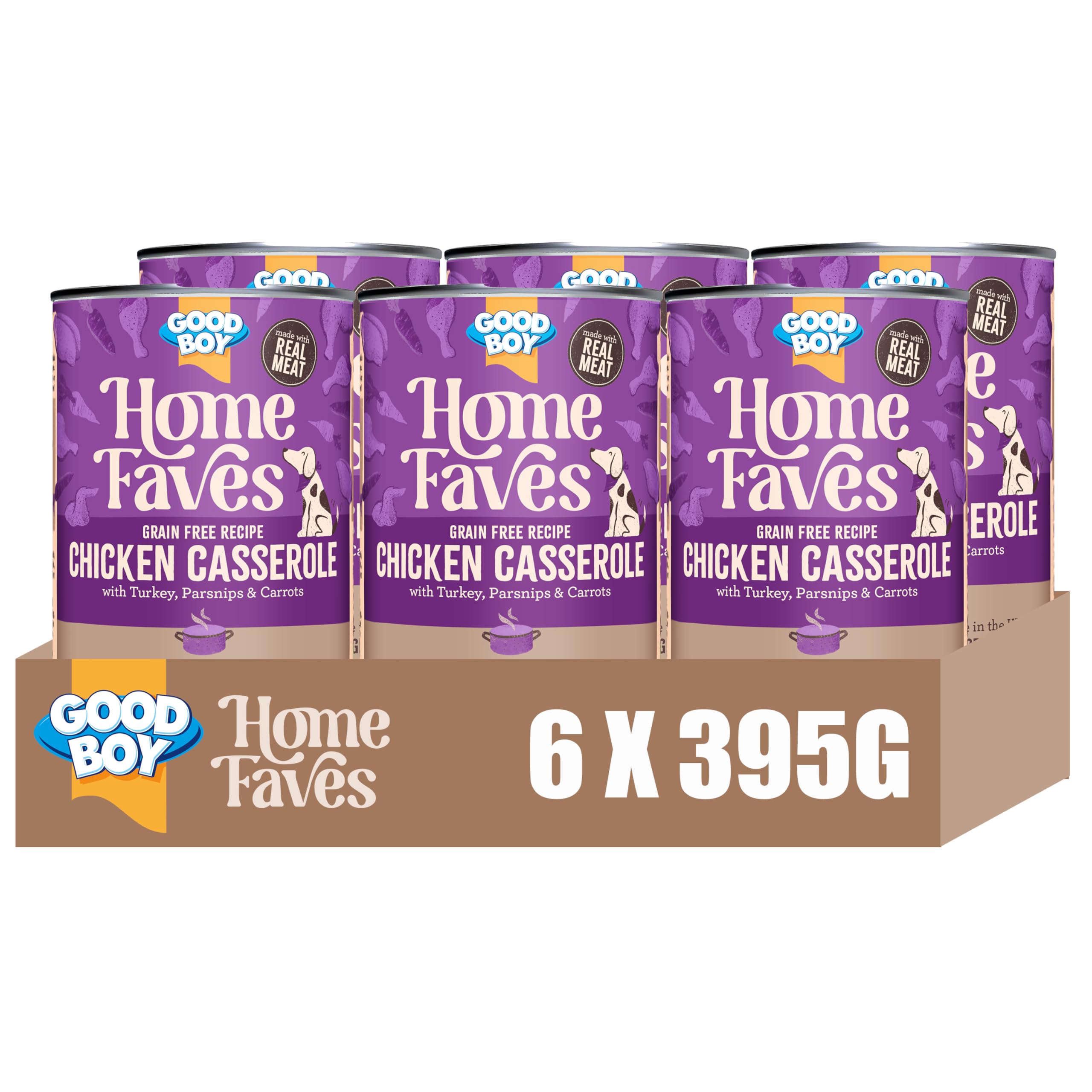 Good Boy Home Faves Grain Free Wet Dog Food Cans, Chicken Casserole, 6 Tins x 395 g