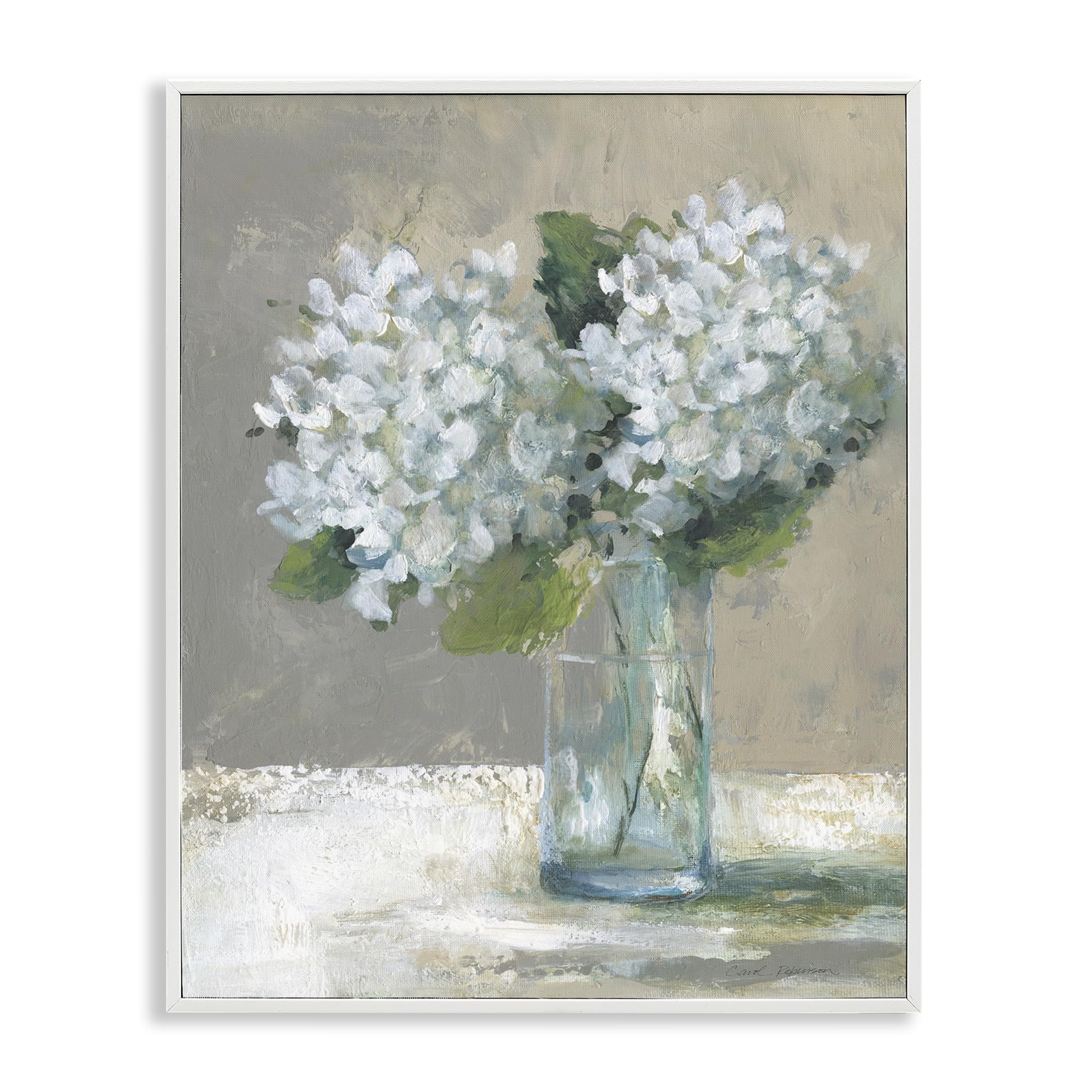 Stupell Industries White Hydrangeas Glass Vase 'White Hydrangeas Glass Vase', Framed Giclee Art, White, 16 X 20 Inches, Easy To Hang And Sturdy, Made In Usa, By Carol Robinson
