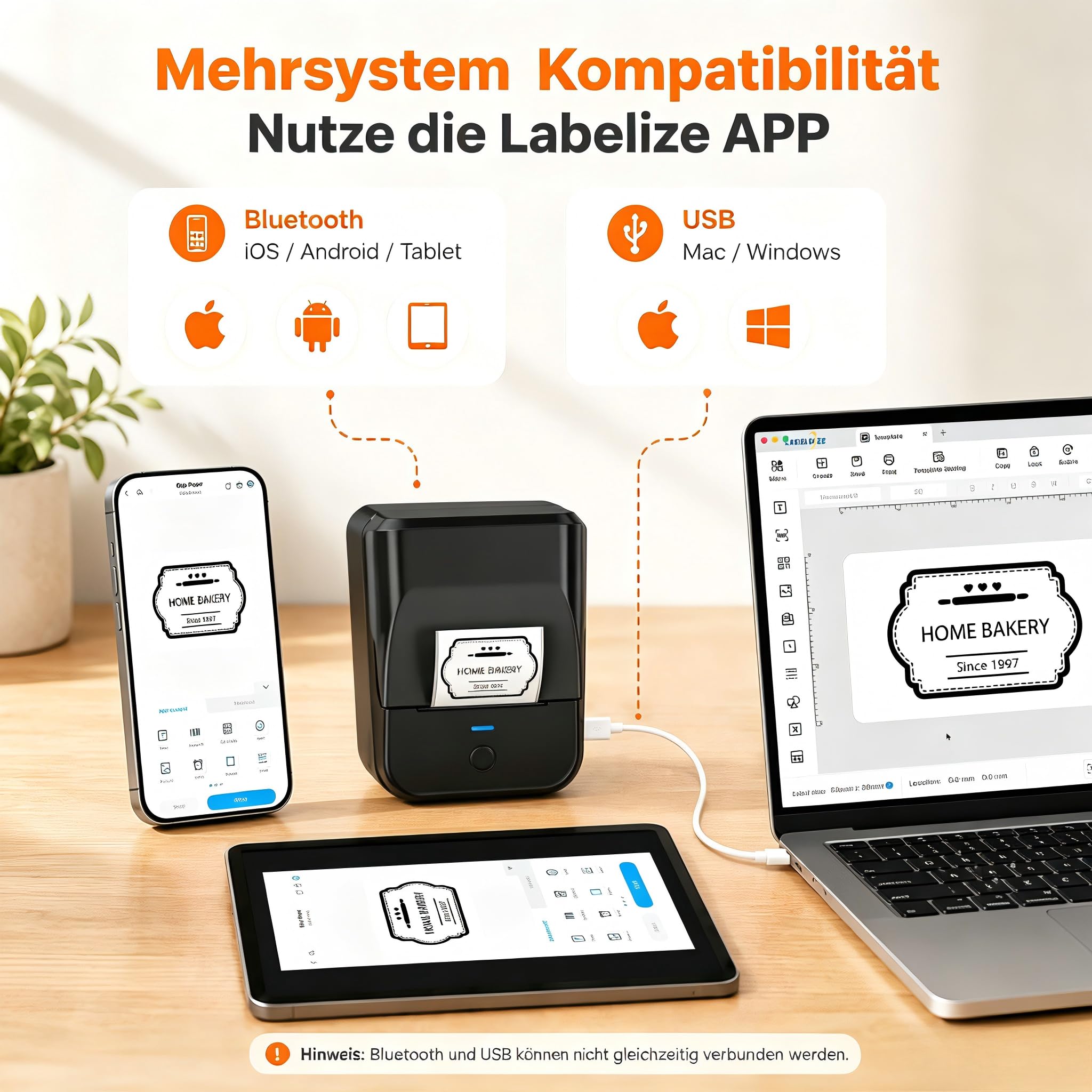PM240 Bluetooth Etikettendrucker,Label Printer mit 3 Rollen,Schwarz