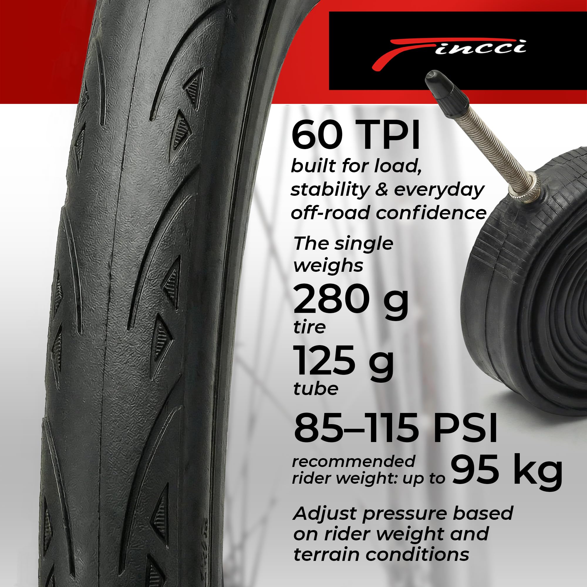 Fincci Zestaw opon do roweru szosowego 700 x 25c - Black Racing 25-622 60TPI 700c opony - Turbo Trainer 700x25c opona 3 mm nylonowa ochrona z dętkami zaworu Presta 60 mm do roweru wyścigowego