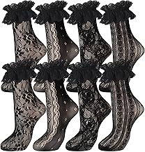 Geyoga 4 Pairs Women's Lace Ankle Socks Ruffle Frilly Mesh for Women
