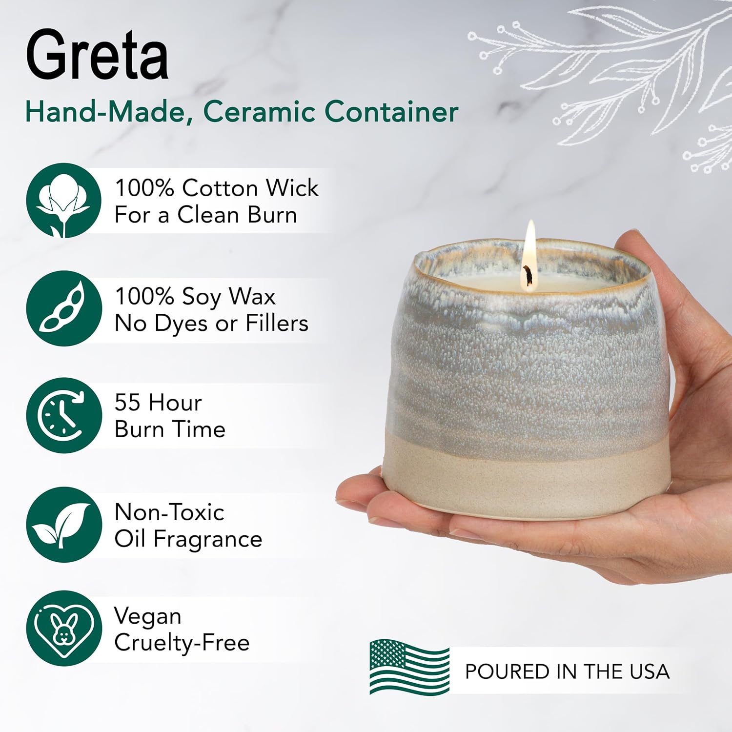 Hyggelight - The Growing Candle, Coffee Scented, 10oz Ceramic Pot, Aromatherapy Candles, 100% Soy, Cream and Espresso Aroma for Home, Greta