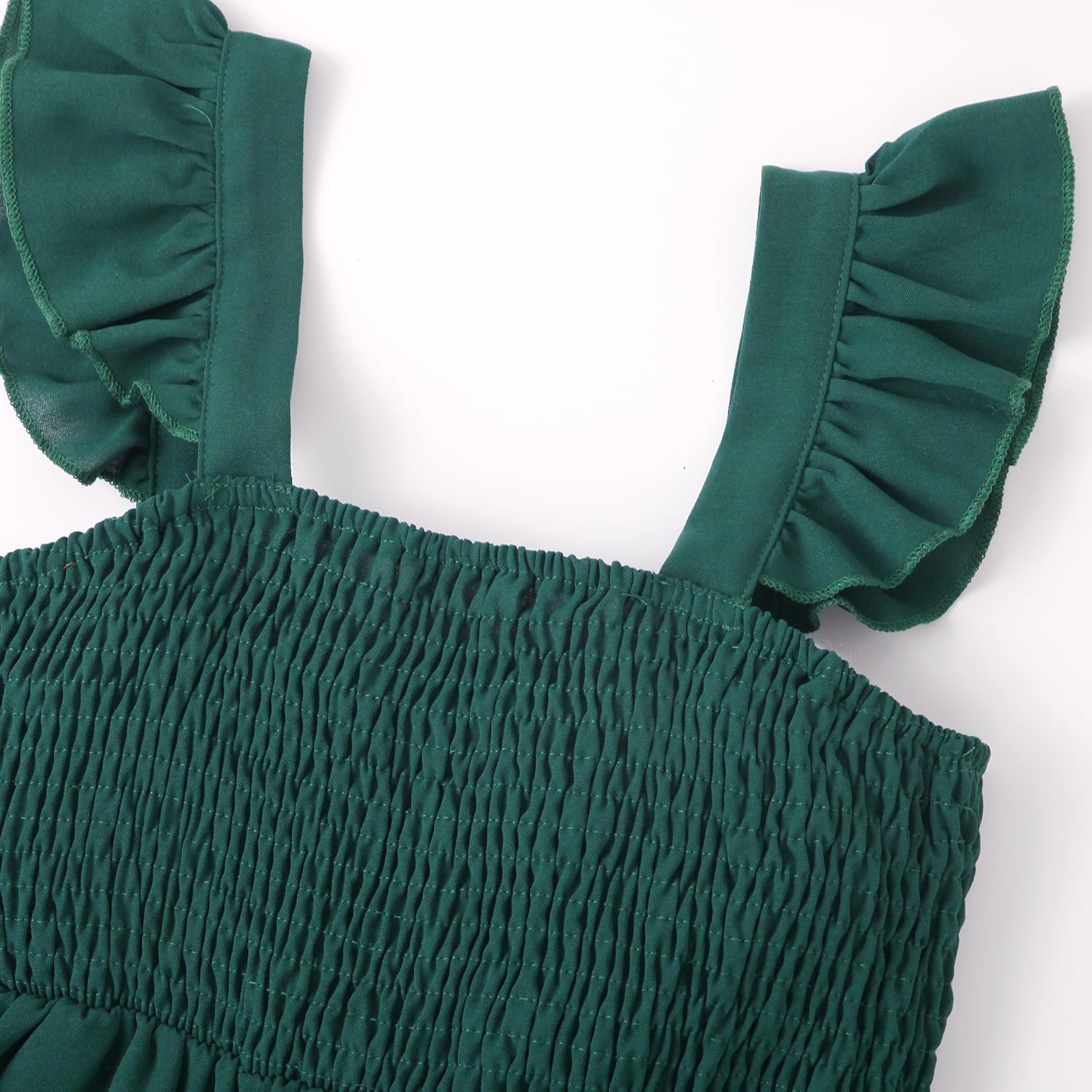 RETSUGO Girls Dresses Summer Flutter Sleeve Swing Casual Solid Color Tiered Smocked Dress 6-14 Years Old - Image 6