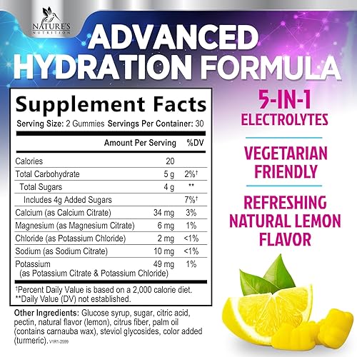 Miniatura 2 de Gomitas de electrolitos de hidratación, gomitas de reposición líquida diaria, multiplicador de electrolitos con minerales, potasio y sal real,