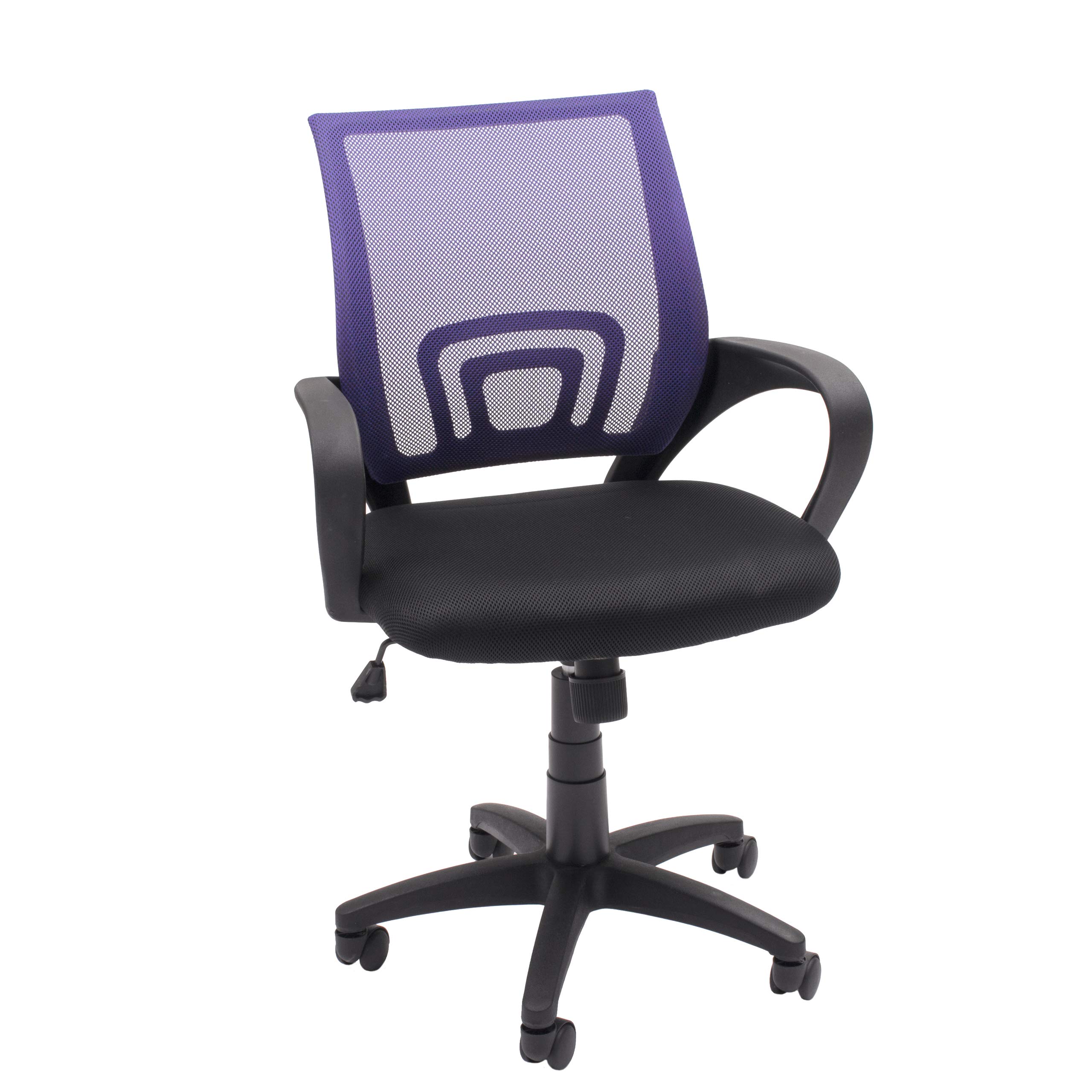 Homely - Silla Oficina, Estudio, Escritorio PRACTIK, Base giratoria con Ruedas, Regulable en Altura, Sistema SINCRO de inclinación, tapizado Tejido 3D Negro, de 58x55x87-97 cm, Respaldo Color Morado