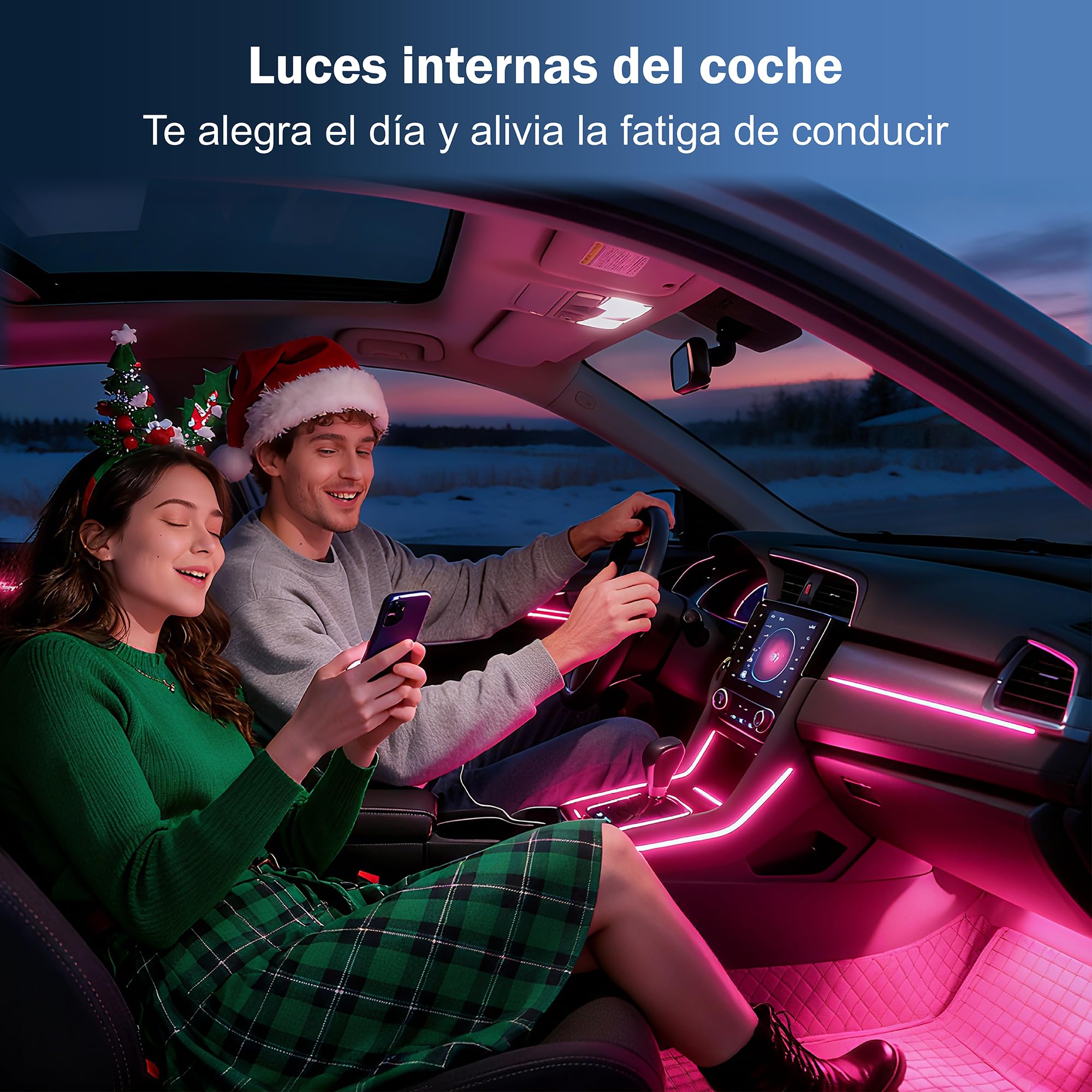 Car Interior LED Lights - 4PCs RGB Strip Lights with Bluetooth APP Control, Music Sync/DIY Mode, USB-Powered Ambient Lighting Kit for Cars, Trucks, SUVs (Universal Fit)