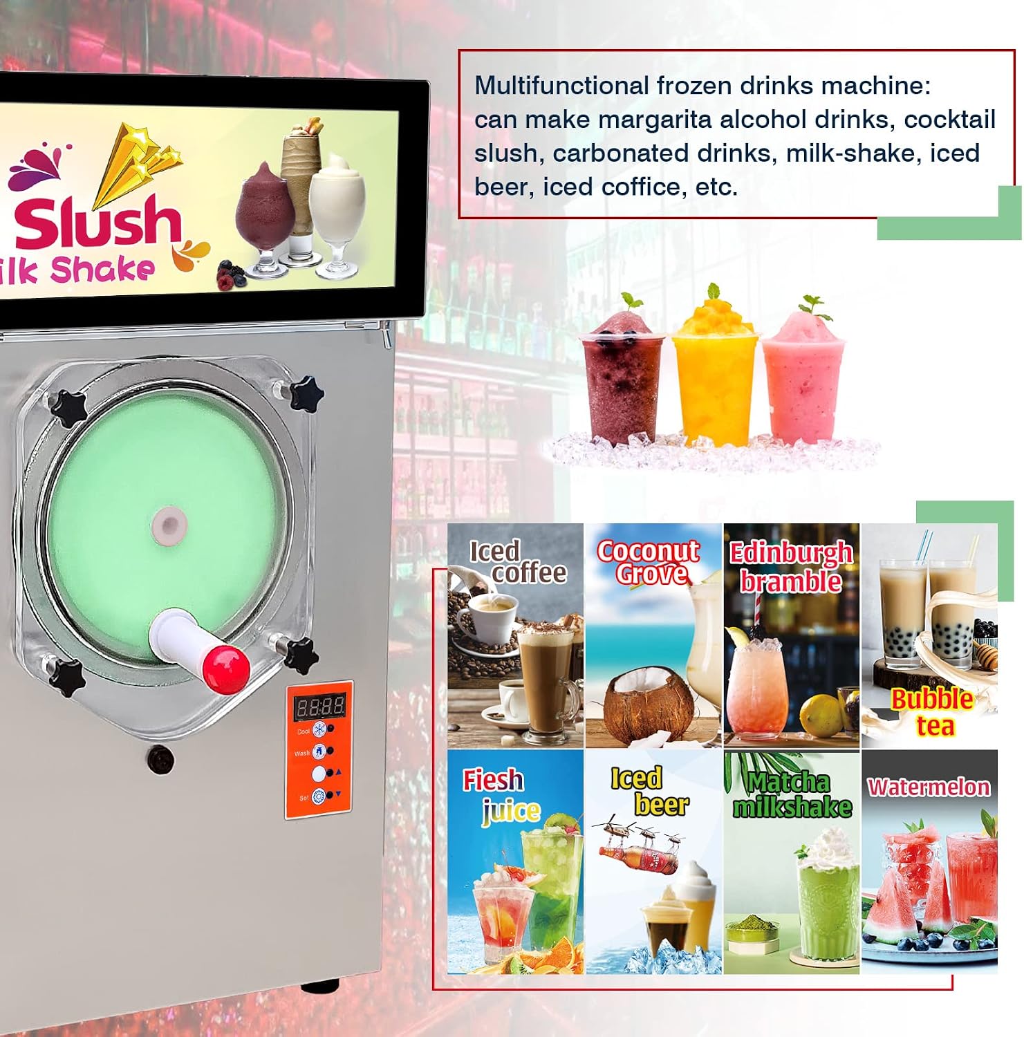 Commercial Slushy Machine, 1800W Heavy Duty 70-80L/hour with 11L Cylinder, Margarita Machine, Frozen Drink Maker, Food-Grade Stainless Steel, Perfect for Cafe Snack Bar Home Restaurant