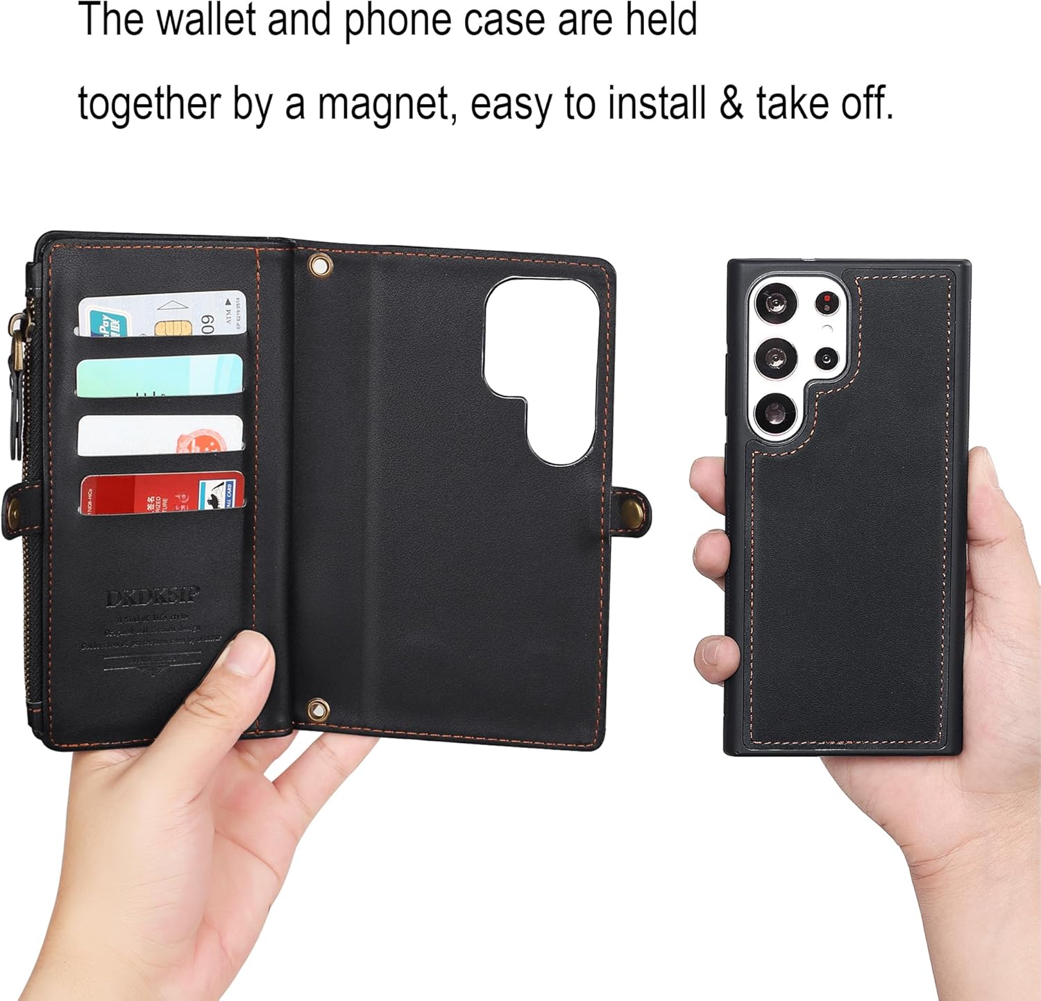 for Samsung Galaxy S25 Ultra Wallet Case for Women Men, Wireless Charging with RFID Blocking Card Holder, PU Leather Crossbody Strap Detachable Magnetic Phone Shell Purse, Black - Image 4