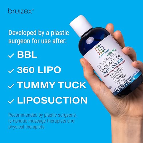 Miniatura 4 de Aceite de masaje de drenaje linfático con árnica y aceite de coco, mentol refrescante para alivio, recuperación poscirugía y lipedema, liposucción,