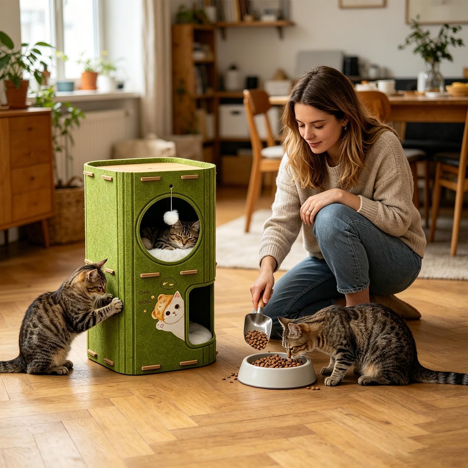 Katzenhaus Indoor, Doppelstöckige Faltbare Katzenhöhle, Gemütliches Katzenb | Weiches Katzennest zum und Spielen, Robustes Haustierhaus mit Komfort Design, Katzenzubehör für Zuhause und Reisen