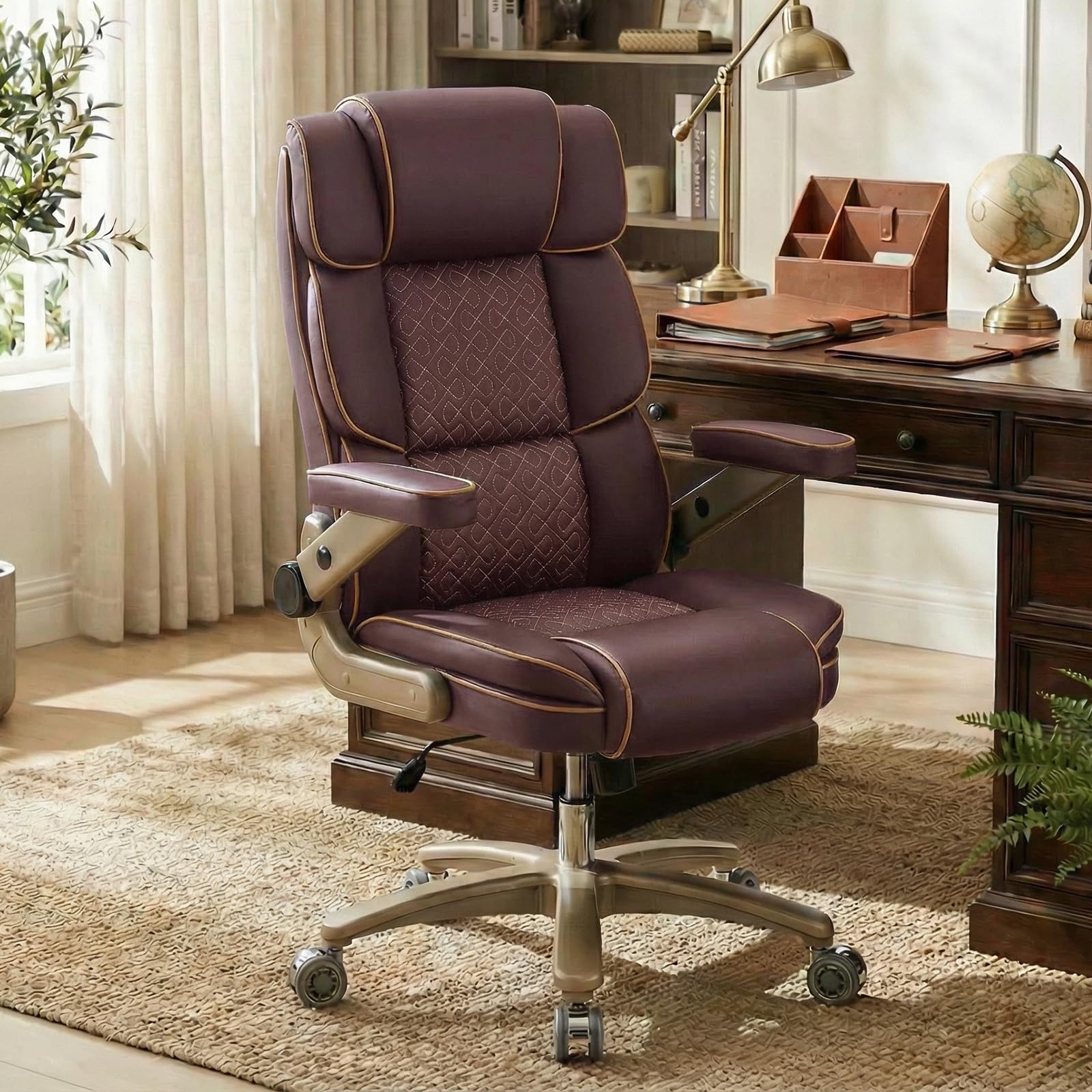 Heavy Duty Executive Leather Chair Big and Tall Office Chair 500lbs with 5D Flip-up Armrests Comfortable Seat Adjustable