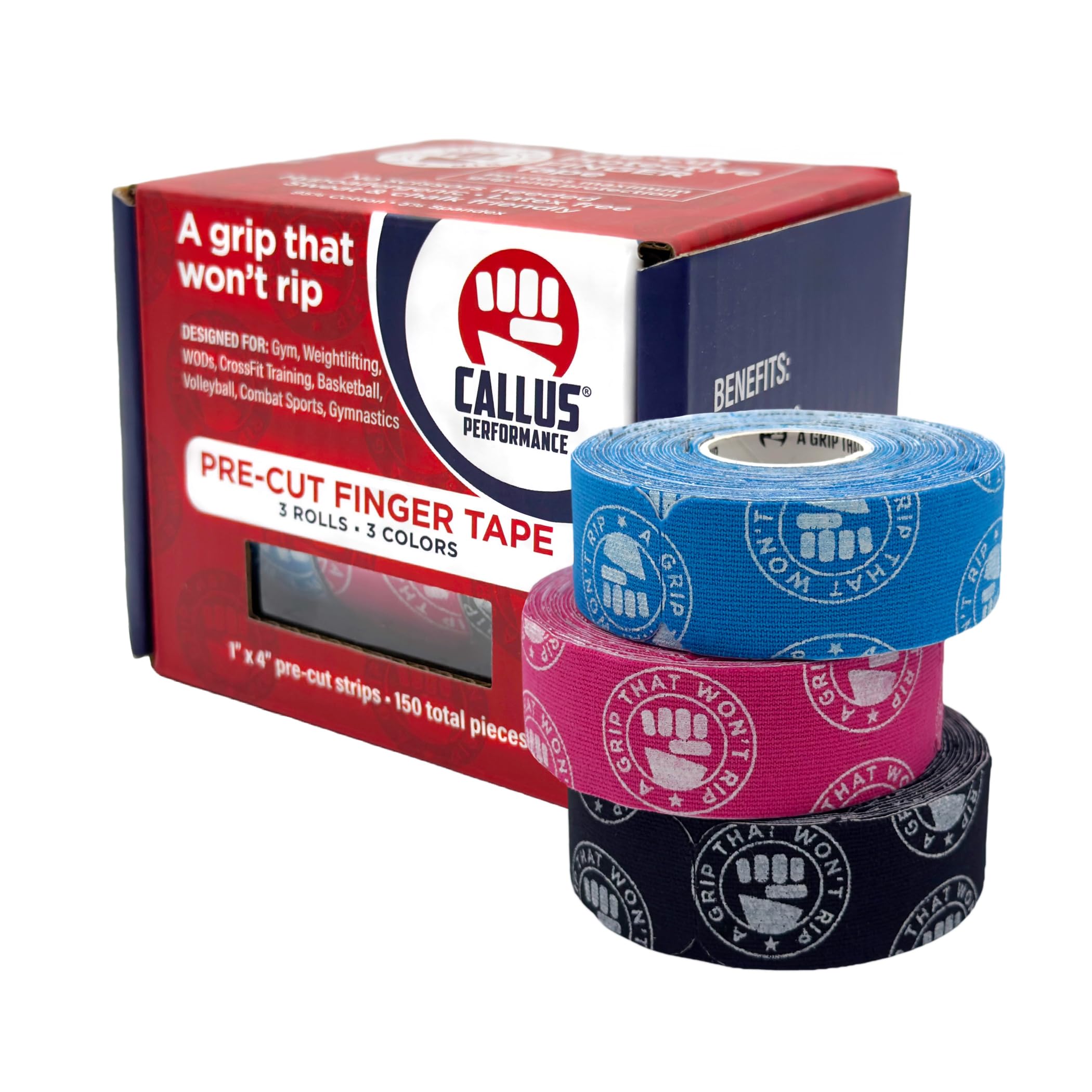 Premium Athletic Finger Tape Pre-Cut 1x4 Finger Tape for Hook Grip Protect Stretch and Sticks for Toughest Workouts