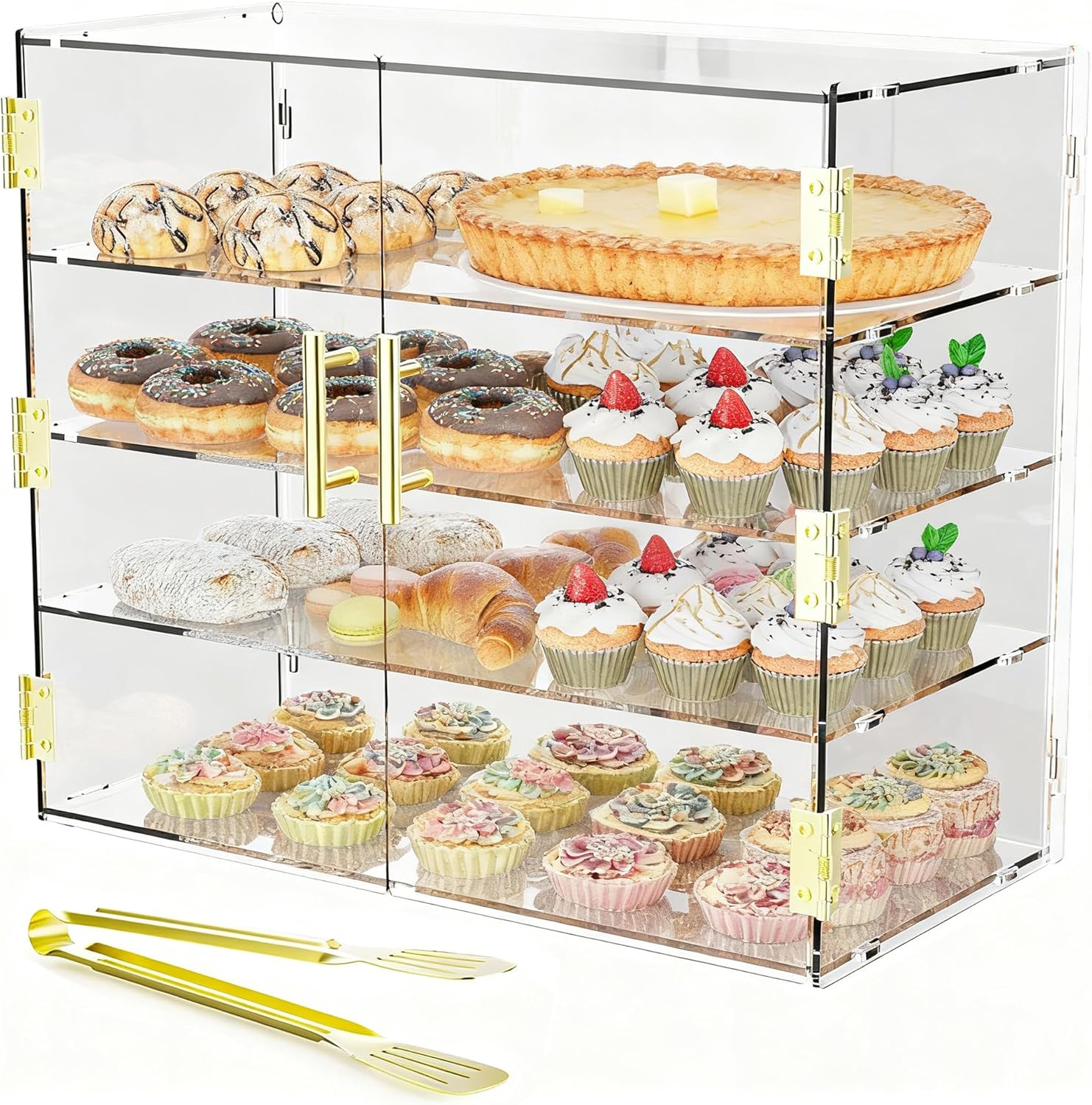 4 Tiers Clear Acrylic Counter Top Bakery Display Case 5mm high Impact PETG Panels Bread Case 19.7"X19.7"X9.85" Party Cake Cabinet