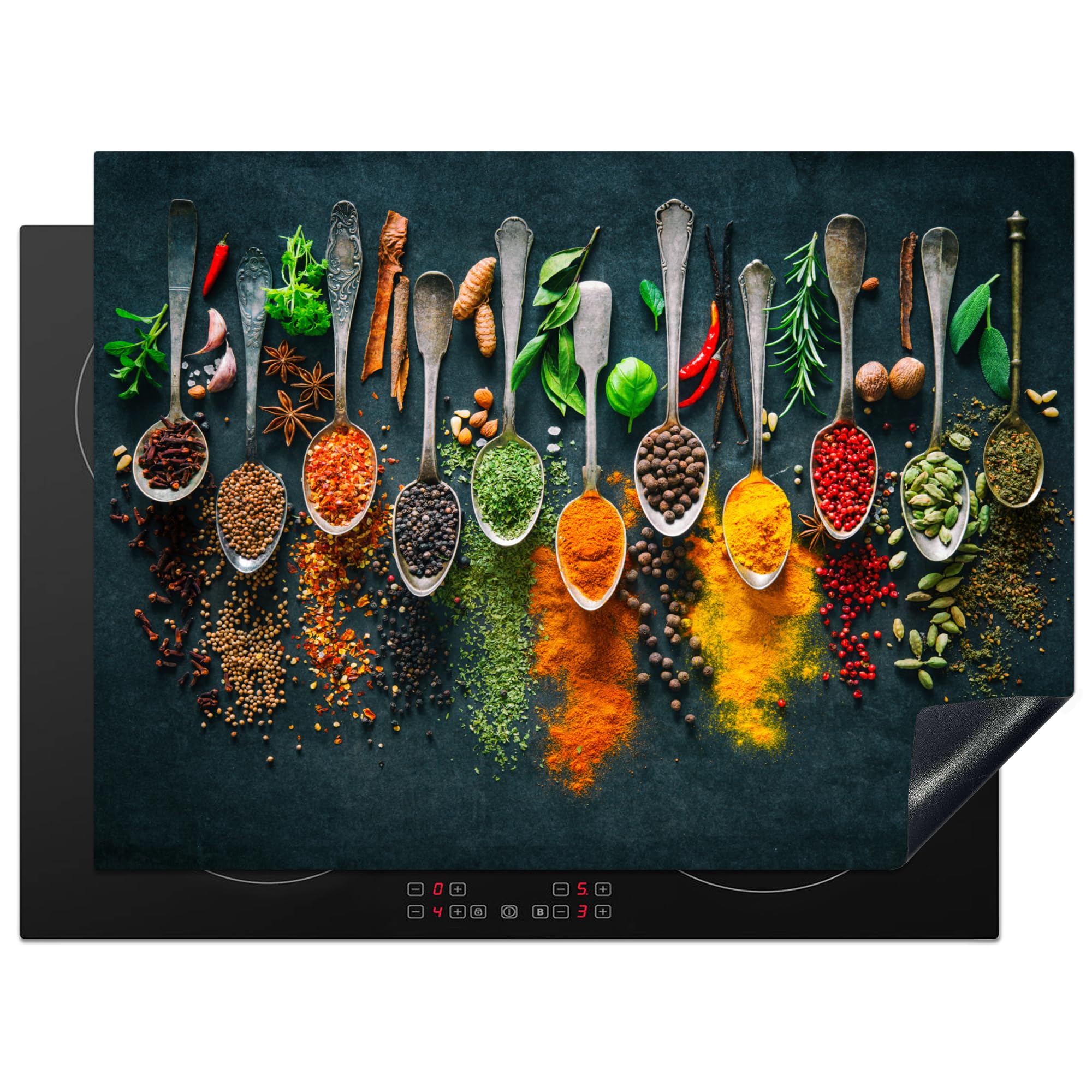 KitchenYeah© Induction Hob Protector Mat 20.5"x28" / 71x52 cm Cooker Top Protectors Cover Ceramic Covers Electric Hobs Vinyl Herbs - Spices - Spoons