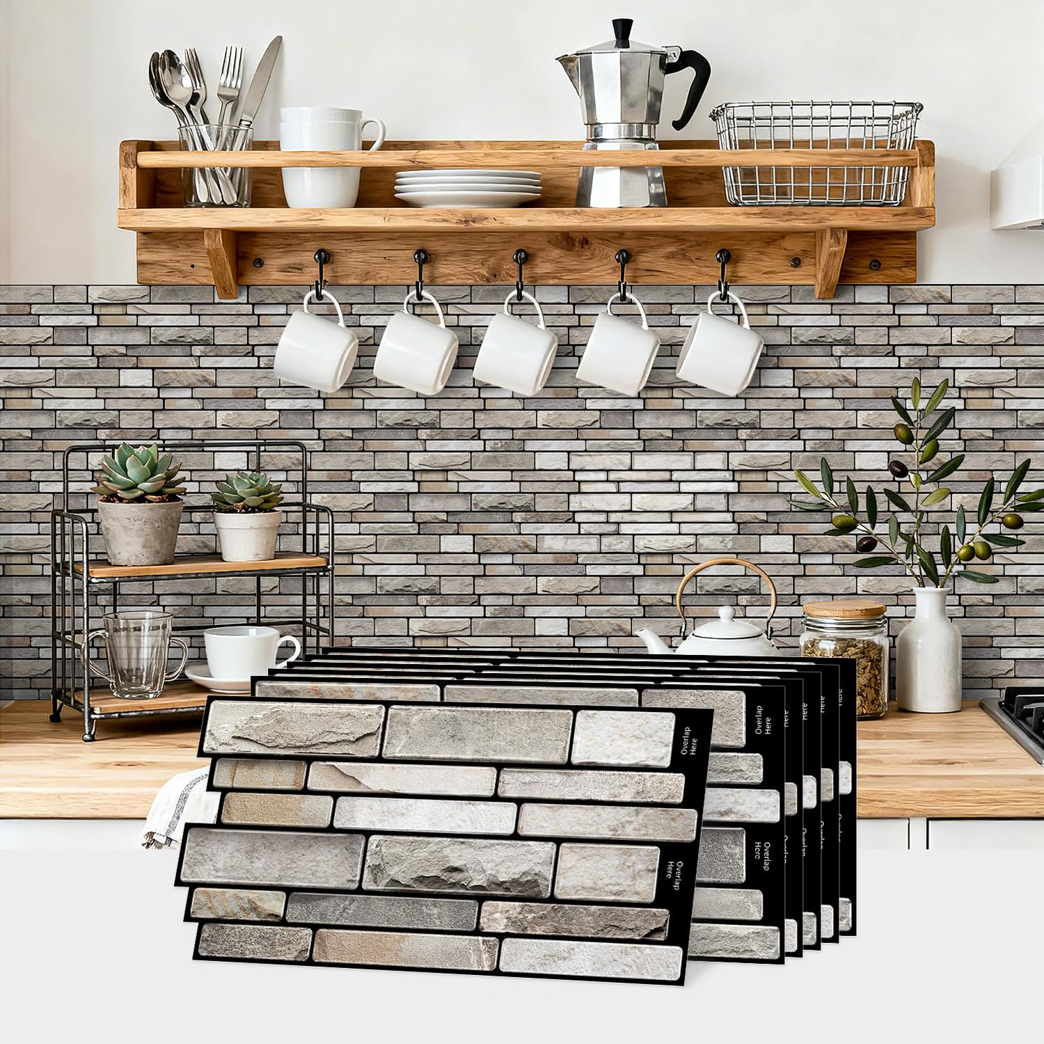 Sohouu 48Pcs 3D Self-Adhesive Wall Stickers Waterproof Decorative Decals(48Pcs)