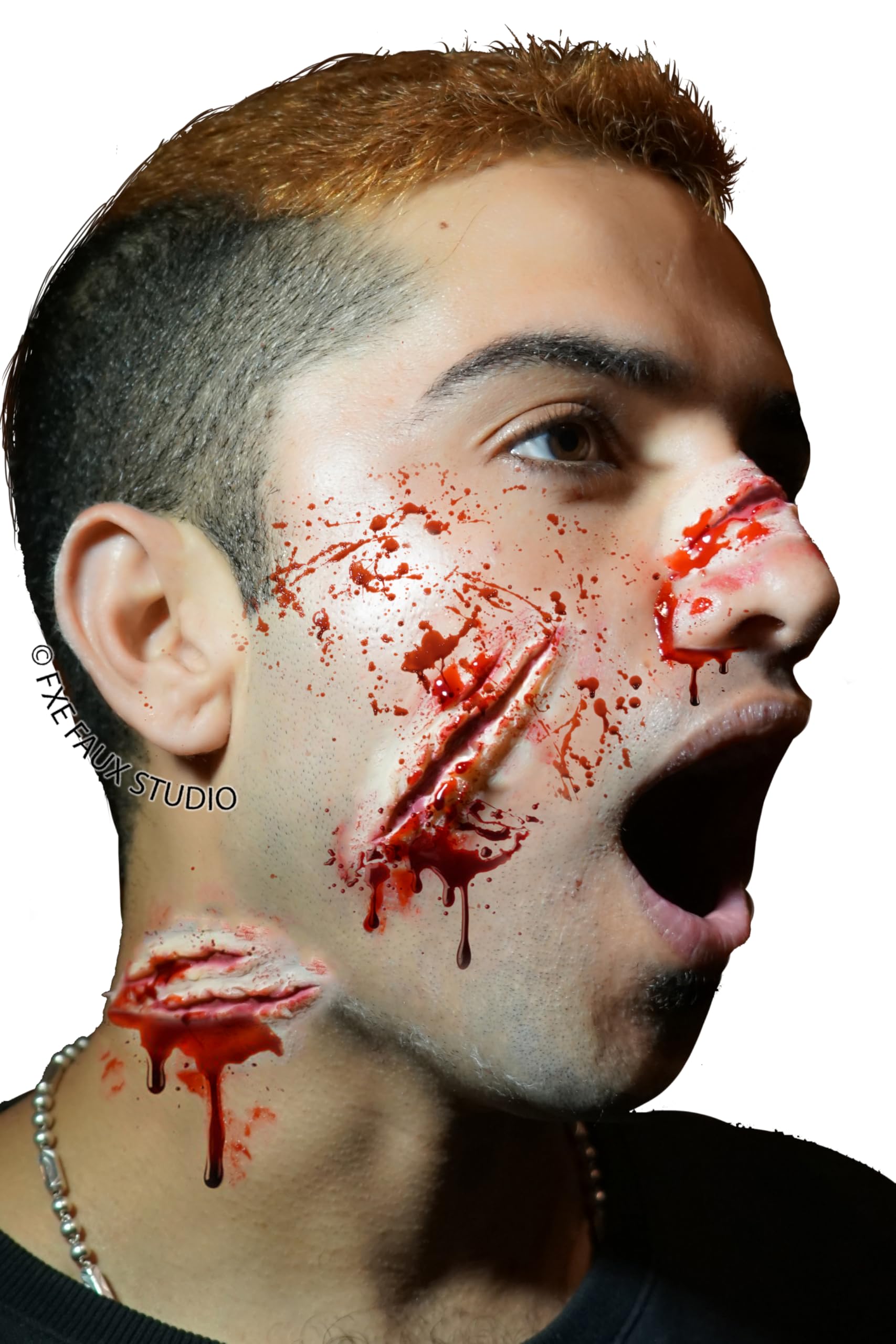 Fxe Faux Studio Monster Attack Zombie 3-PC Wounds Halloween Latex Prosthetic Appliance. Red