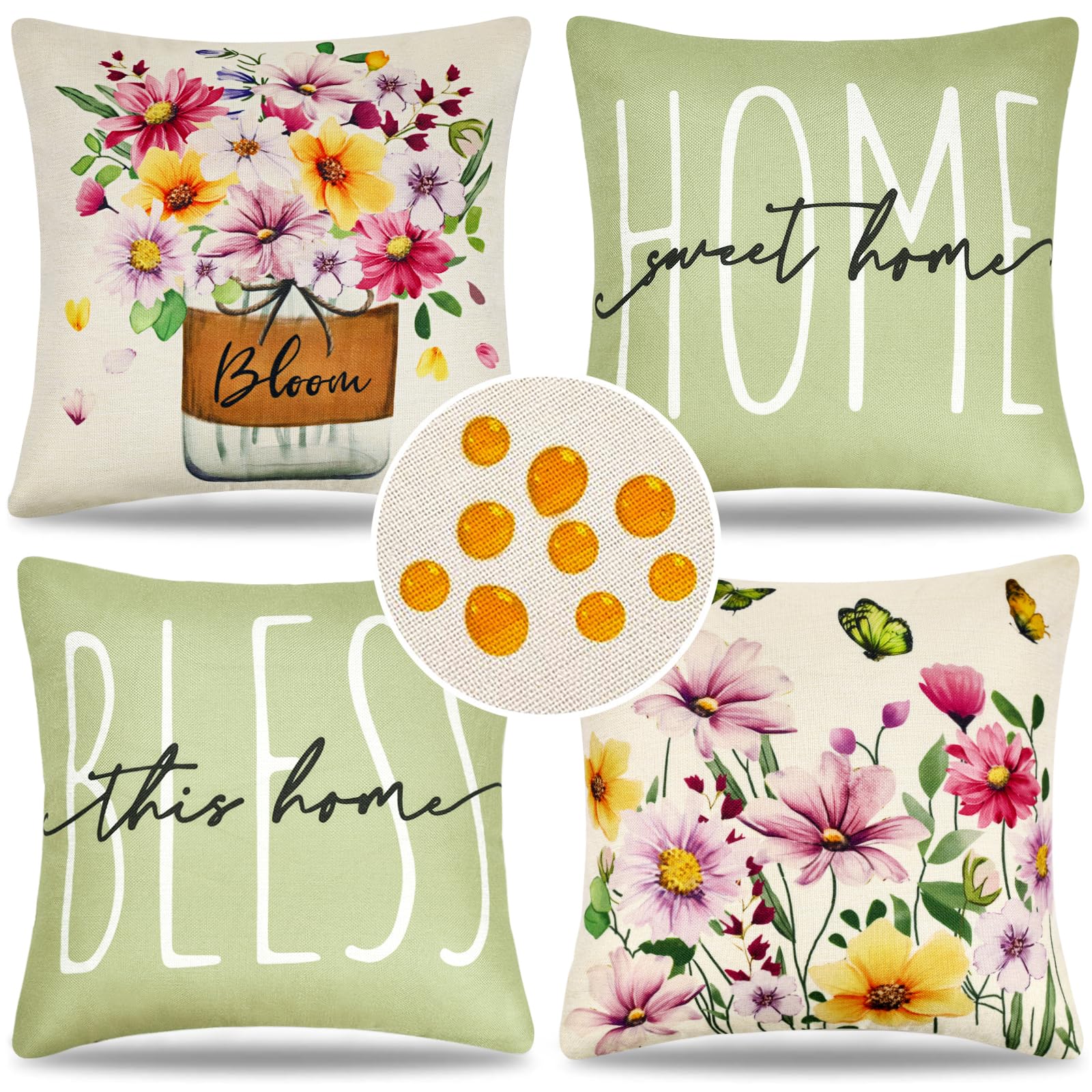 Federe Cuscini Decorativi Primavera - 45x45 Cm, Fiori Bianchi E Gialli, Set Di 4, Per Divano E Letto - Foto 2